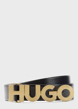 Шкіряний ремінь Hugo Boss Hugo із золотистою пряжкою, фото