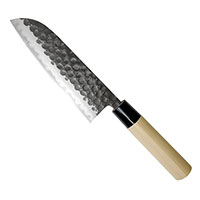 Нож сантоку Tojiro Hammered с орнаментом черного цвета на лезвии , фото