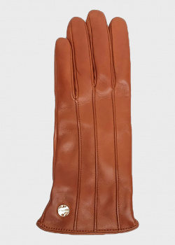 Коричневые перчатки Coccinelle с брендовым декором, фото