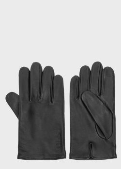 Мужские перчатки Hugo Boss из черной кожи, фото
