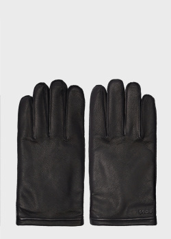 Черные перчатки Hugo Boss из зернистой кожи, фото