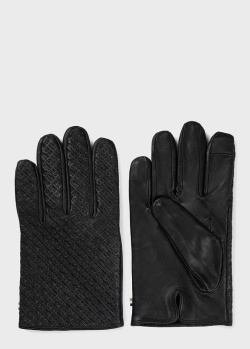 Черные перчатки Hugo Boss из кожи с тиснением, фото