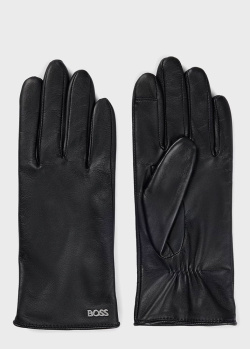 Черные перчатки Hugo Boss из мягкой кожи, фото