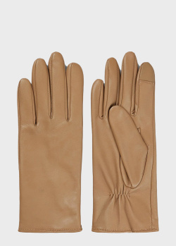 Рукавички зі шкіри Hugo Boss бежевого кольору, фото