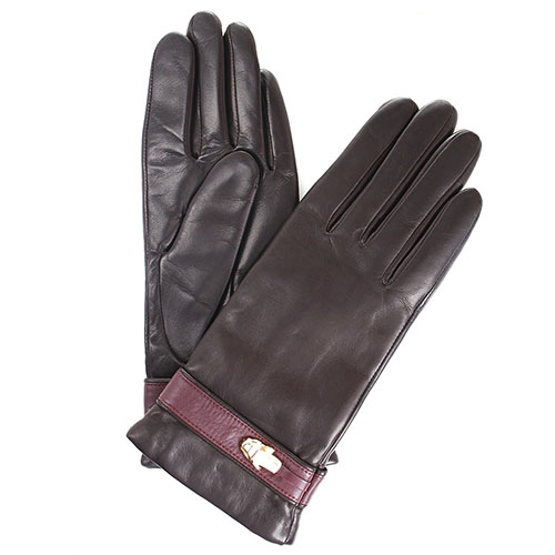 Утепленные перчатки Cavalli Class Gloves из коричневой кожи с бордовым ...