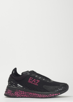 Черные спортивные кроссовки EA7 Emporio Armani с розовыми акцентами, фото