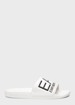 Шлепанцы с логотипом EA7 Emporio Armani белого цвета, фото