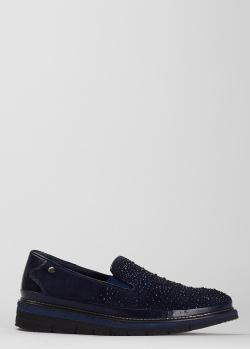 Сині замшеві туфлі Lab Milano зі стразами, фото