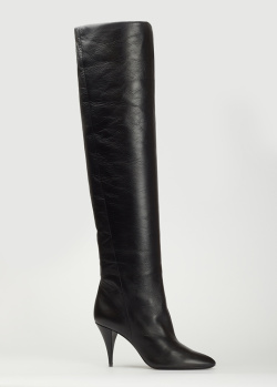 Черные ботфорты Saint Laurent с острым носком, фото