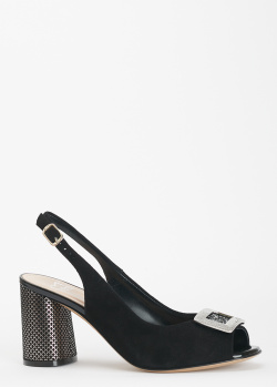 Черные босоножки Musella с узором на каблуке, фото