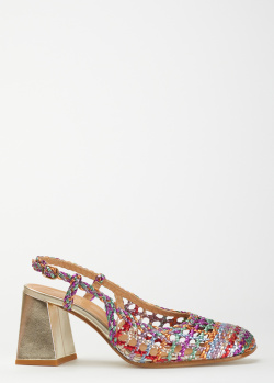Плетенные туфли Chantal на устойчивом золотистом каблуке, фото
