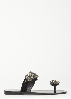Шльопанці з камінням Eddicuomo із чорної замші, фото