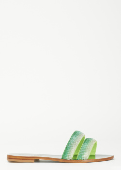 Шлепанцы со стразами Eddicuomo зеленого цвета, фото
