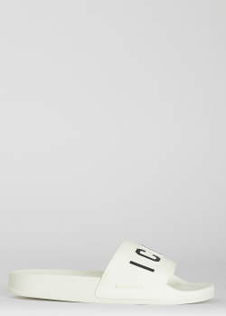 Шлепанцы с лого Dsquared2 Icon белого цвета, фото