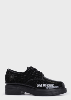 Лакові туфлі на шнурівці Love Moschino з тисненням кроко, фото