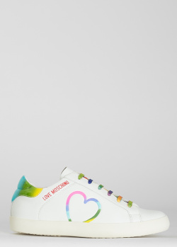 Білі кеди Love Moschino з кольоровою шнурівкою, фото