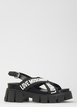 Чорні сандалі Love Moschino з рельєфним логотипом, фото