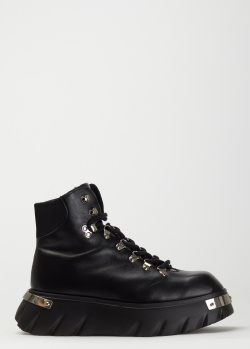 Шкіряні черевики на шнурівці Love Moschino з металевими деталями, фото