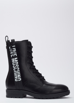 Шкіряні черевики Love Moschino з брендовим написом, фото