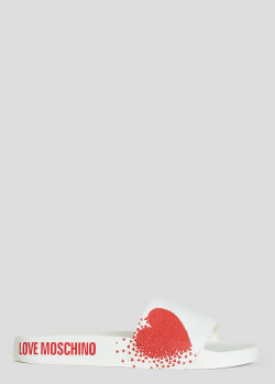 Білі шльопанці Love Moschino з малюнком серця, фото