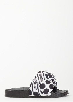 Черно-белые шлепанцы Love Moschino с принтом, фото