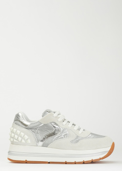 Сріблясто-молочні кросівки Voile Blanche Maran на шнурівці, фото
