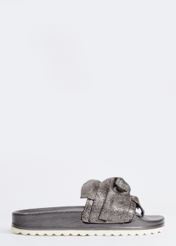 Сріблясті шльопанці Nila&Nila з бантом, фото