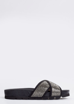 Шльопанці зі стразами Albano чорного кольору, фото