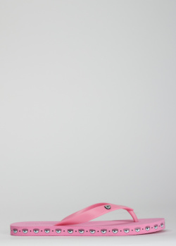 Розовые сланцы Chiara Ferragni с логотипом, фото
