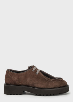 Туфли с мехом Doucal's из коричневой замши, фото