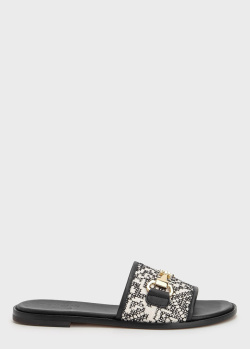 Чорно-білі шльопанці Doucal's з геометричним візерунком., фото