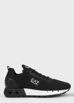 Чорні кросівки EA7 Emporio Armani зі шкіряними вставками, фото