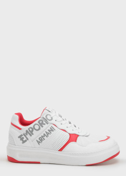 Кросівки зі шкіри Emporio Armani білого кольору, фото