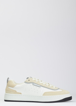 Белые женские кроссовки Kenzo Kourt 80 с замшевыми бежевыми деталями, фото
