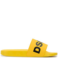 Желтые сланцы Dsquared2 с брендовой надписью, фото