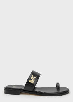 Черные шлепанцы Michael Kors с брендовым декором, фото