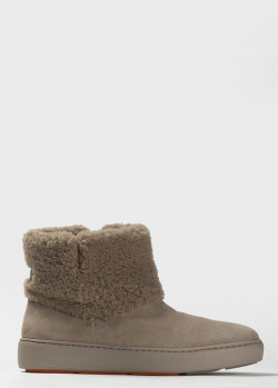 Зимние ботинки Santoni из замши серого цвета, фото