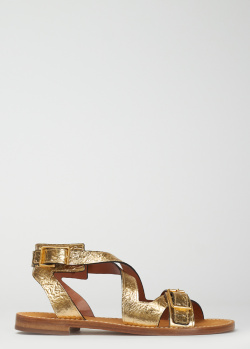 Золоті сандалі Zadig & Voltaire Cecilia Caprese зі шкіри з тисненням, фото