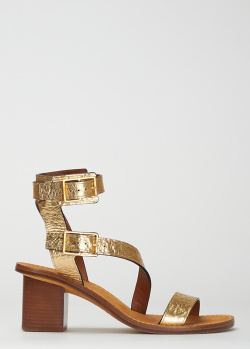 Золотые босоножки Zadig & Voltaire Cecilia Caprese на устойчивом каблуке, фото