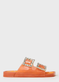 Оранжевые шлепанцы Twin-Set с декором-камнями, фото