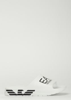 Шлепанцы с лого EA7 Emporio Armani белого цвета, фото