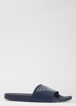 Сині гумові шльопанці Emporio Armani з фірмовим лого, фото