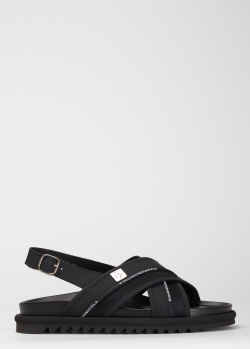 Чорні сандалі Giampiero Nicola з фірмовим написом, фото