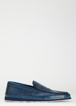 Лоферы синего цвета Mario Bruni с перфорацией, фото