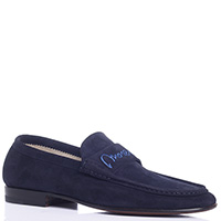 Темно-синие туфли Moreschi с брендовой вышивкой, фото