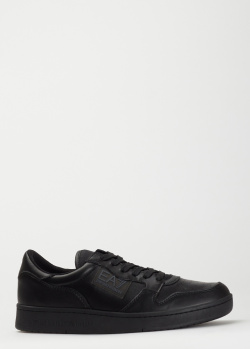 Кросівки із чорної шкіри EA7 Emporio Armani з перфорацією на носку, фото