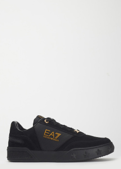 Замшевые кроссовки EA7 Emporio Armani с рельефными звездами на подошве, фото