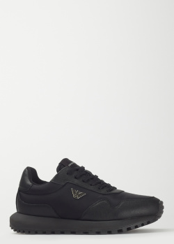 Черные кроссовки Emporio Armani из комбинированной кожи, фото