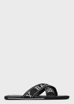 Чорні шльопанці Bally з фірмовим написом, фото