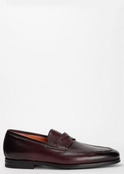 Туфли-лоферы Santoni из гладкой кожи коричневого цвета, фото